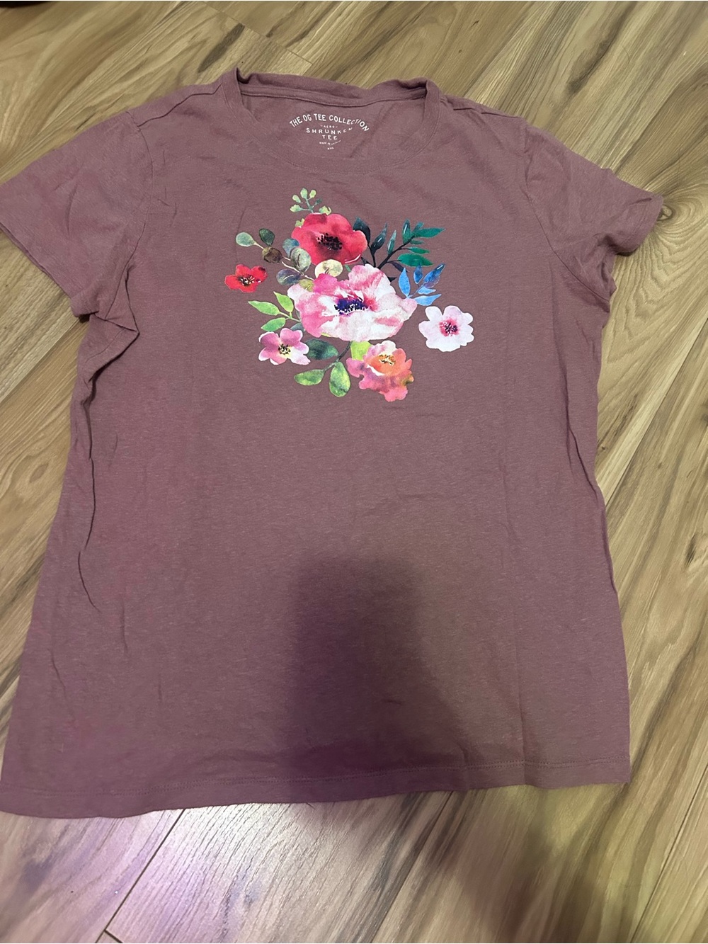 Aeropostale Mauve Short-Sleeve Tee with Floral Chest Print